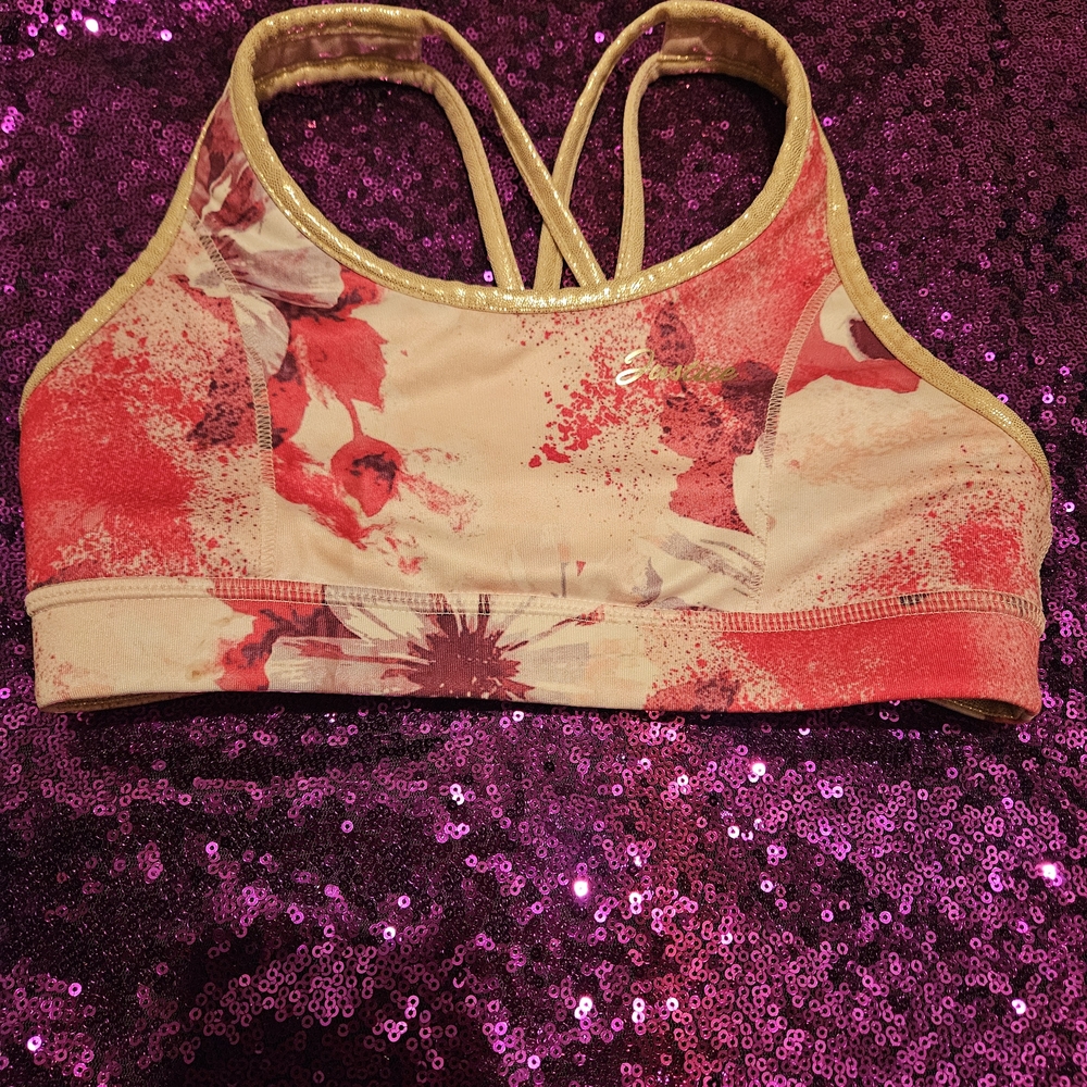 Justice Floral Sports Bra - Pink and Gold